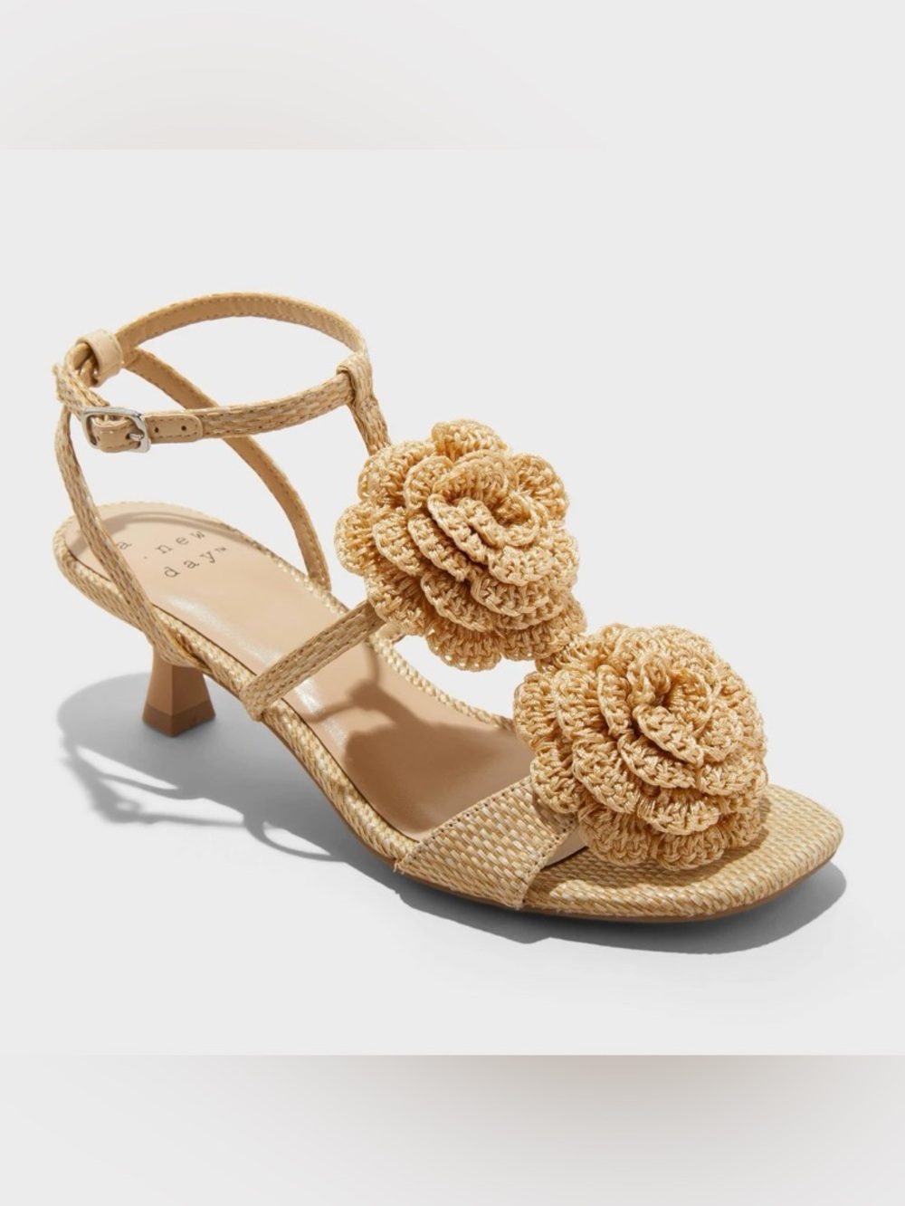 Women's Esme Floral Crochet Kitten Heels - a New Day - Tan - new